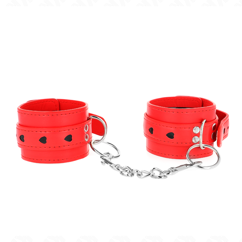 KINK - RED WRIST RESTRAINTS WITH BLACK HEART INLAY ADJUSTABLE 21-28 CM X 5.5 CM - My naughty haven #