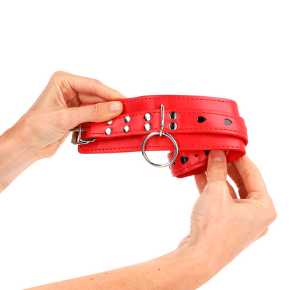 KINK - RED WRIST RESTRAINTS WITH BLACK HEART INLAY ADJUSTABLE 21-28 CM X 5.5 CM - My naughty haven #