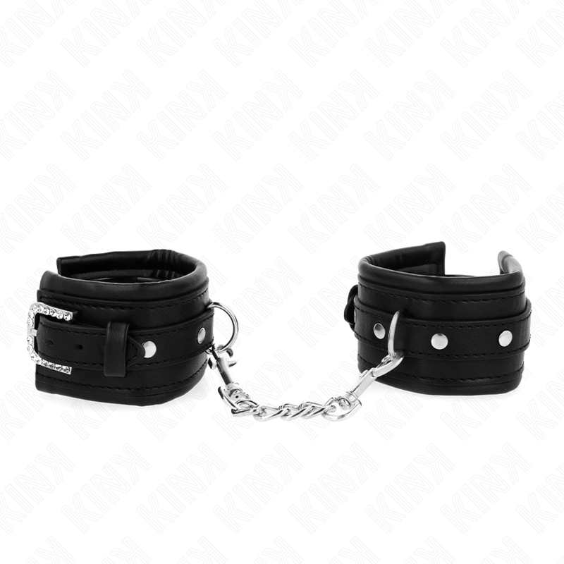 KINK - RHINESTONE BUCKLE WRIST RESTRAINTS BLACK ADJUSTABLE 25-32 CM X 5.5 CM - My naughty haven #
