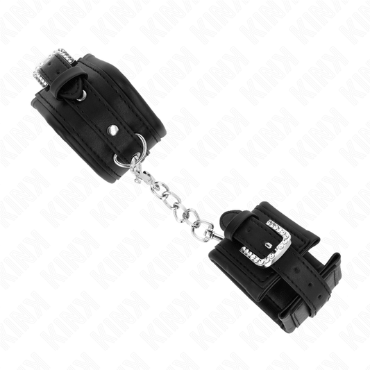 KINK - RHINESTONE BUCKLE WRIST RESTRAINTS BLACK ADJUSTABLE 25-32 CM X 5.5 CM - My naughty haven #