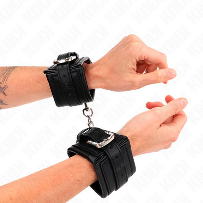 KINK - RHINESTONE BUCKLE WRIST RESTRAINTS BLACK ADJUSTABLE 25-32 CM X 5.5 CM - My naughty haven #