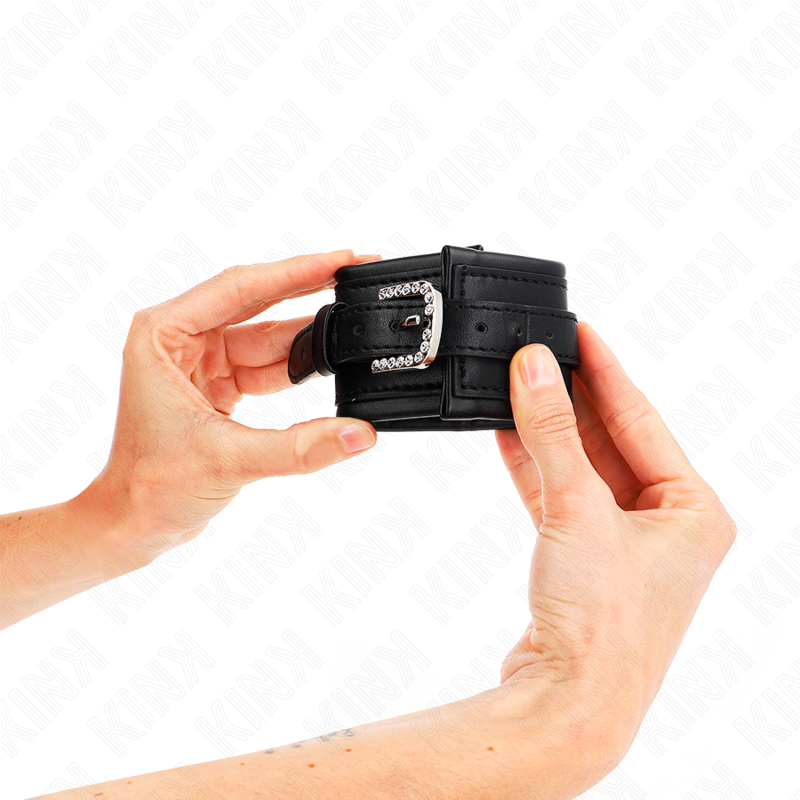KINK - RHINESTONE BUCKLE WRIST RESTRAINTS BLACK ADJUSTABLE 25-32 CM X 5.5 CM - My naughty haven #