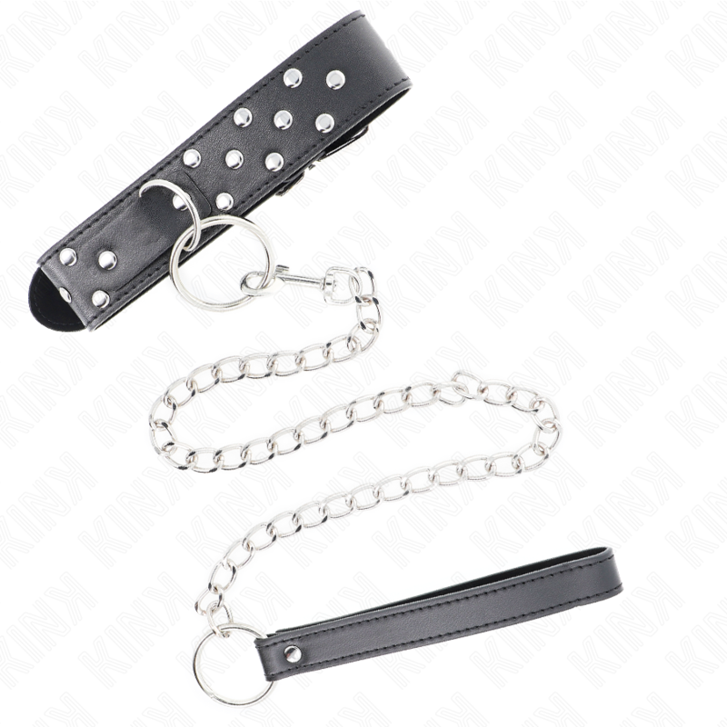 KINK - RING RIVET STRAP NECKLACE WITH BELT 65 CM BLACK ADJUSTABLE 36-50 CM X 3.8 CM - My naughty haven #