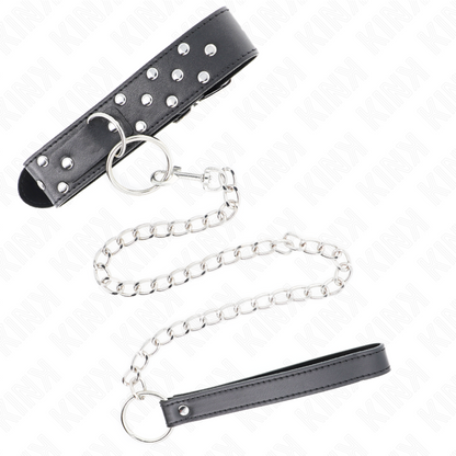 KINK - RING RIVET STRAP NECKLACE WITH BELT 65 CM BLACK ADJUSTABLE 36-50 CM X 3.8 CM - My naughty haven #