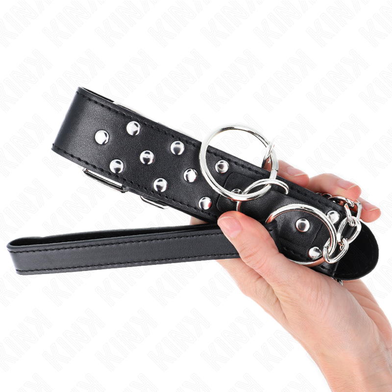 KINK - RING RIVET STRAP NECKLACE WITH BELT 65 CM BLACK ADJUSTABLE 36-50 CM X 3.8 CM - My naughty haven #