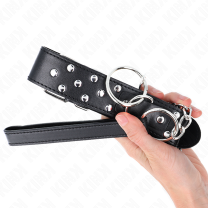 KINK - RING RIVET STRAP NECKLACE WITH BELT 65 CM BLACK ADJUSTABLE 36-50 CM X 3.8 CM - My naughty haven #