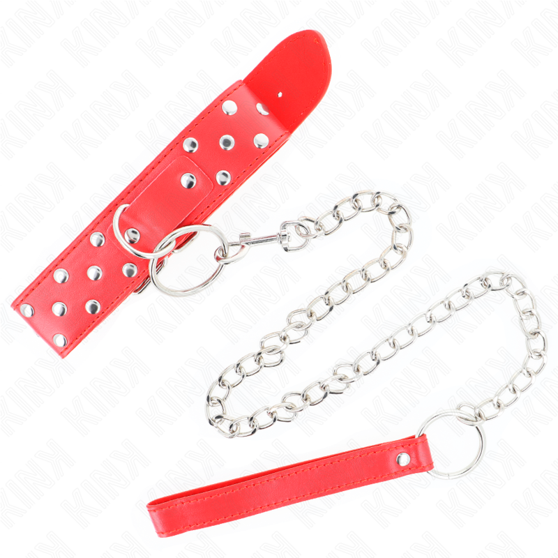 KINK - RING RIVET STRAP NECKLACE WITH BELT 65 CM RED ADJUSTABLE 36-50 CM X 3.8 CM - My naughty haven #