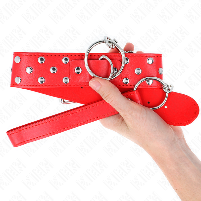 KINK - RING RIVET STRAP NECKLACE WITH BELT 65 CM RED ADJUSTABLE 36-50 CM X 3.8 CM - My naughty haven #