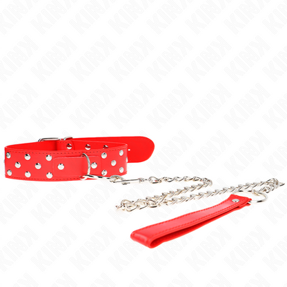 KINK - RING RIVET STRAP NECKLACE WITH BELT 65 CM RED ADJUSTABLE 36-50 CM X 3.8 CM - My naughty haven #