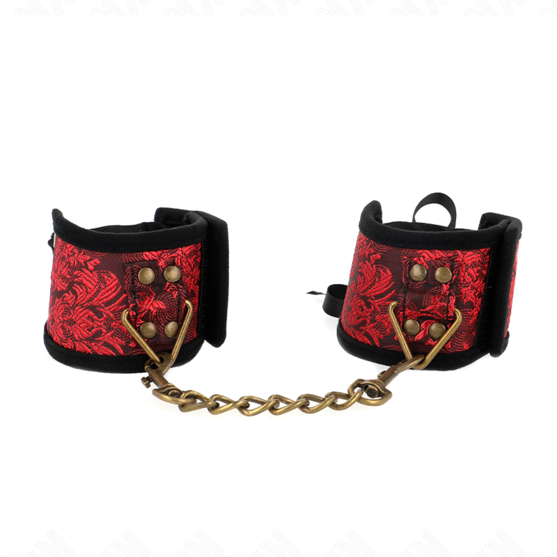 KINK - SCANDAL WRIST RESTRAINTS RED-BLACK LACE DETAILS 24.5 CM X 6.5 CM - My naughty haven #