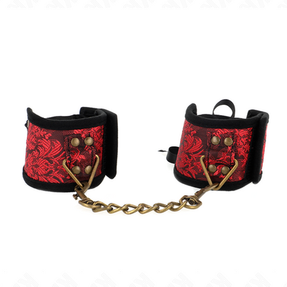 KINK - SCANDAL WRIST RESTRAINTS RED-BLACK LACE DETAILS 24.5 CM X 6.5 CM - My naughty haven #