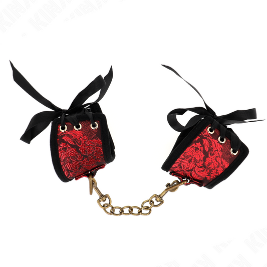 KINK - SCANDAL WRIST RESTRAINTS RED-BLACK LACE DETAILS 24.5 CM X 6.5 CM - My naughty haven #