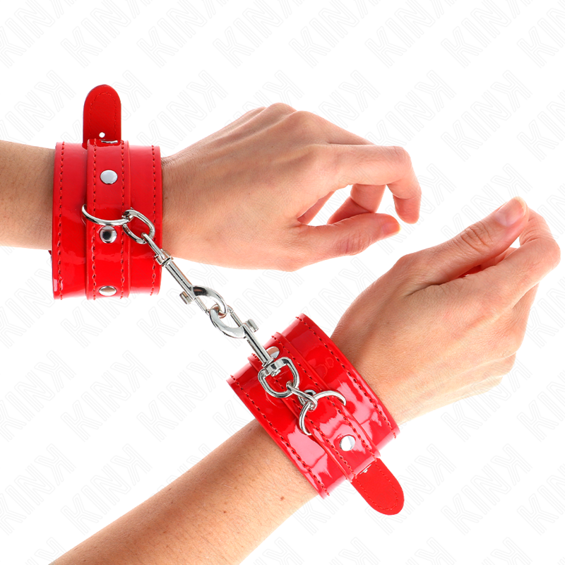 KINK - SHINY HAND CUFFS RED ADJUSTABLE 23-33 CM - My naughty haven #