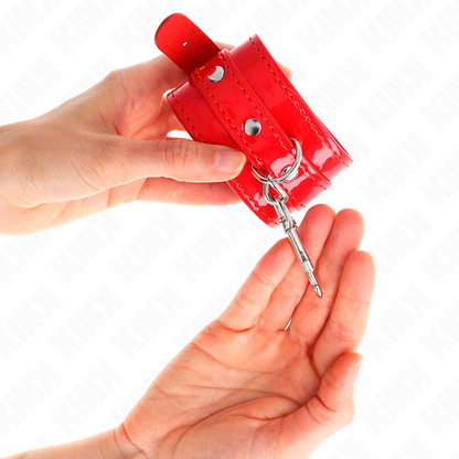 KINK - SHINY HAND CUFFS RED ADJUSTABLE 23-33 CM - My naughty haven #