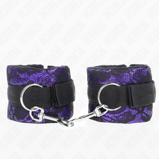 KINK - SHORT VELVET LACE WRIST RESTRAINTS AND NYLON BIND PURPLE / BLACK 23 X 6.5 CM - My naughty haven #