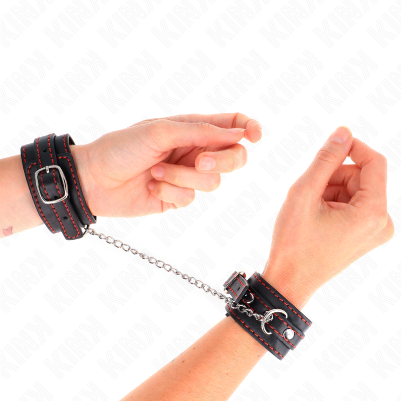 KINK - SMALL WRIST RESTRAINTS BLACK WITH RED LINING ADJUSTABLE 14-24 CM X 3.5 CM - My naughty haven #