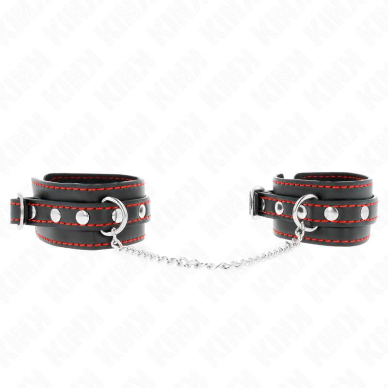 KINK - SMALL WRIST RESTRAINTS BLACK WITH RED LINING ADJUSTABLE 14-24 CM X 3.5 CM - My naughty haven #