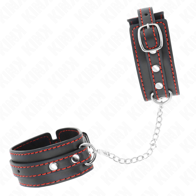 KINK - SMALL WRIST RESTRAINTS BLACK WITH RED LINING ADJUSTABLE 14-24 CM X 3.5 CM - My naughty haven #