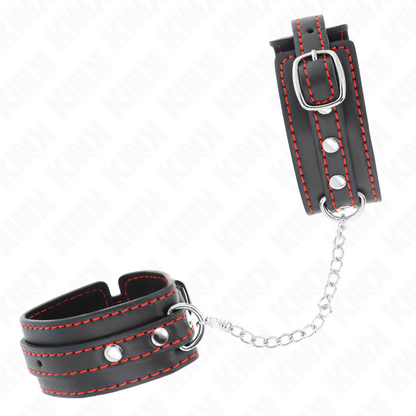 KINK - SMALL WRIST RESTRAINTS BLACK WITH RED LINING ADJUSTABLE 14-24 CM X 3.5 CM - My naughty haven #