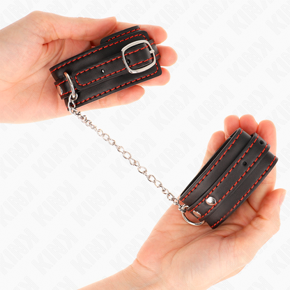 KINK - SMALL WRIST RESTRAINTS BLACK WITH RED LINING ADJUSTABLE 14-24 CM X 3.5 CM - My naughty haven #