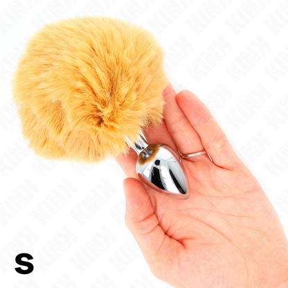 KINK - STAINLESS STEEL PLUG 7 x 3 CM WITH BEIGE FAUX FUR RABBIT TAIL 8 CM - My naughty haven #