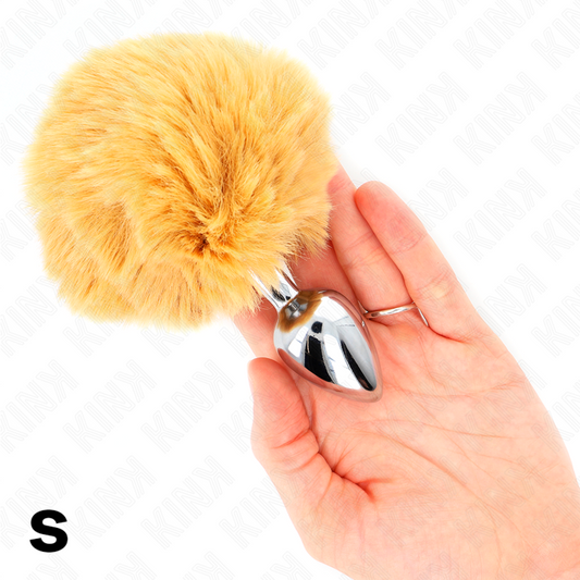 KINK - STAINLESS STEEL PLUG 7 x 3 CM WITH BEIGE FAUX FUR RABBIT TAIL 8 CM - My naughty haven #