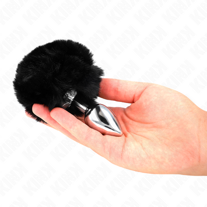 KINK - STAINLESS STEEL PLUG 7 x 3 CM WITH BLACK FAUX FUR RABBIT TAIL 8 CM - My naughty haven #