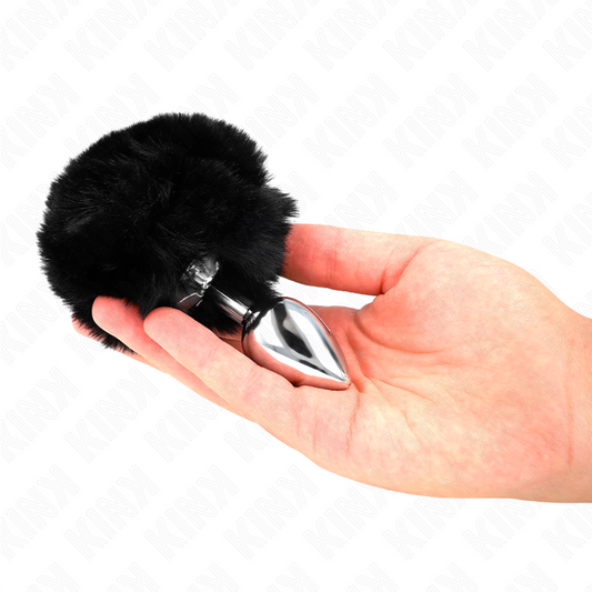 KINK - STAINLESS STEEL PLUG 7 x 3 CM WITH BLACK FAUX FUR RABBIT TAIL 8 CM - My naughty haven #