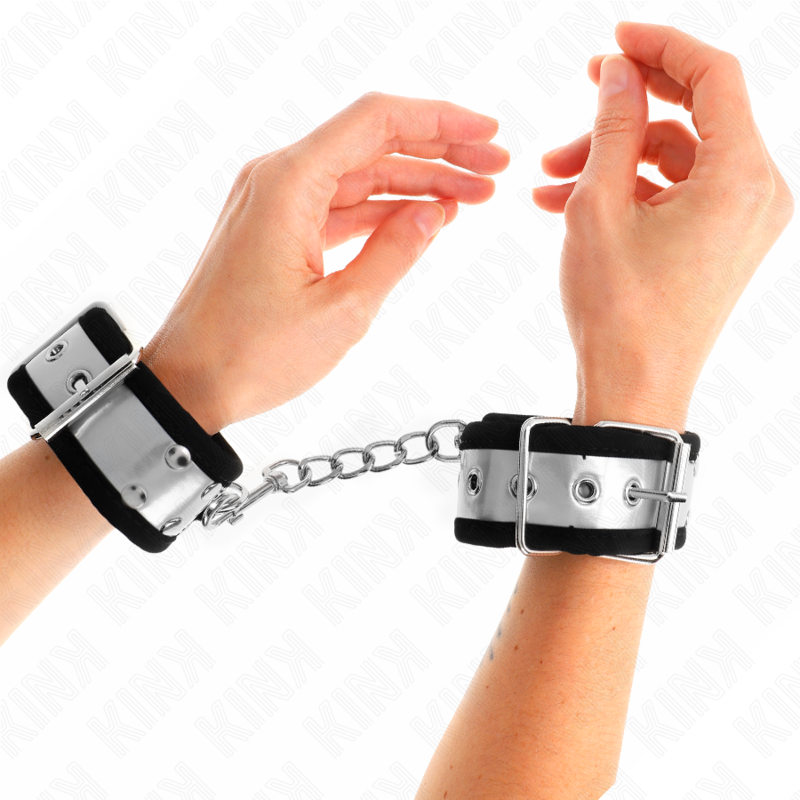 KINK - THIN WRIST RESTRAINTS BLACK / SILVER 30 X 4 CM - My naughty haven #