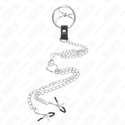 KINK - TRIPLE CHROME METAL PENIS RING 3.8 CM TO 5 CM WITH 26 CM METAL CHAIN AND NIPPLE CLAMPS MODEL 1 - My naughty haven #