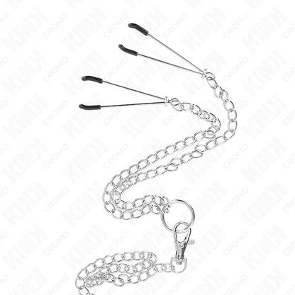 KINK - TRIPLE CHROME METAL PENIS RING 3.8 CM TO 5 CM WITH 26 CM METAL CHAIN AND NIPPLE CLAMPS MODEL 2 - My naughty haven #
