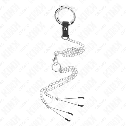 KINK - TRIPLE CHROME METAL PENIS RING 3 CM TO 4.5 CM WITH 26 CM METAL CHAIN AND NIPPLE CLIPS - My naughty haven #