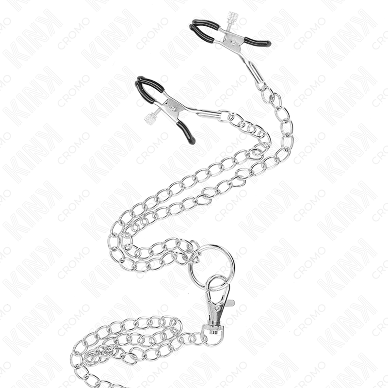 KINK - TRIPLE CHROME METAL PENIS RING 3 CM TO 4.5 CM WITH 26 CM METAL CHAIN AND NIPPLE CLIPS - My naughty haven #