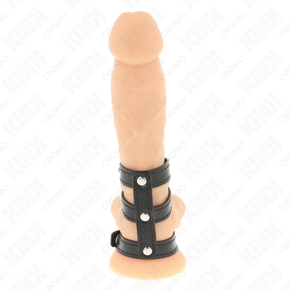 KINK - TRIPLE LEATHER PENIS RING WITH PRESSURE CLOSURE - My naughty haven #