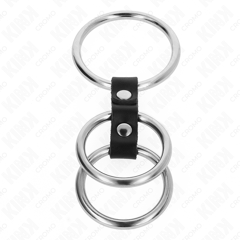 KINK - TRIPLE METAL PENIS RING 3.7 CM TO 5 CM CONNECTED WITH LEATHER - My naughty haven #