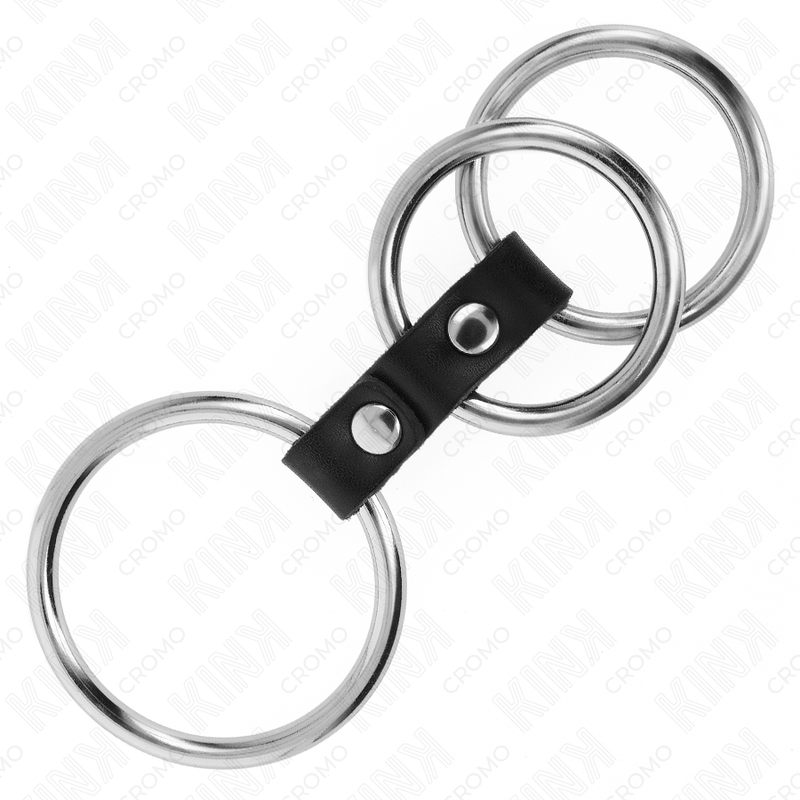 KINK - TRIPLE METAL PENIS RING 3.7 CM TO 5 CM CONNECTED WITH LEATHER - My naughty haven #