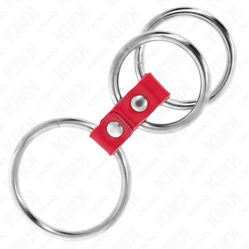 KINK - TRIPLE METAL PENIS RING 3.7 CM TO 5 CM CONNECTED WITH RED LEATHER - My naughty haven #
