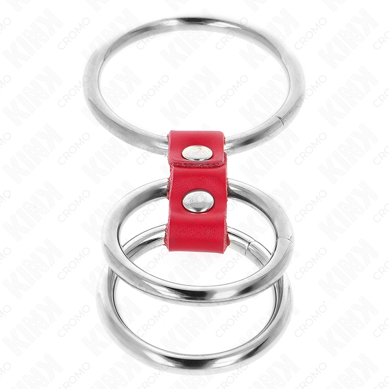 KINK - TRIPLE METAL PENIS RING 3.7 CM TO 5 CM CONNECTED WITH RED LEATHER - My naughty haven #