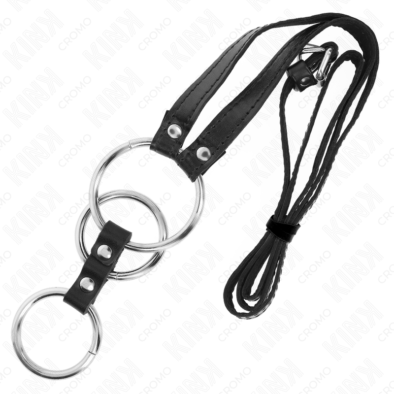 KINK - TRIPLE METAL PENIS RING 3.8 CM TO 5 CM WITH LEATHER BELT 112 CM - My naughty haven #