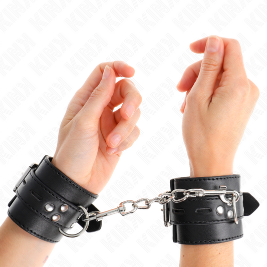 KINK - WRIST RESTRAINTS BLACK WITH BLACK BELT ADJUSTABLE 17-28 CM X 6 CM - My naughty haven #