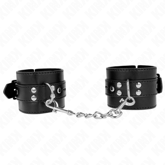 KINK - WRIST RESTRAINTS BLACK WITH BLACK BELT ADJUSTABLE 17-28 CM X 6 CM - My naughty haven #