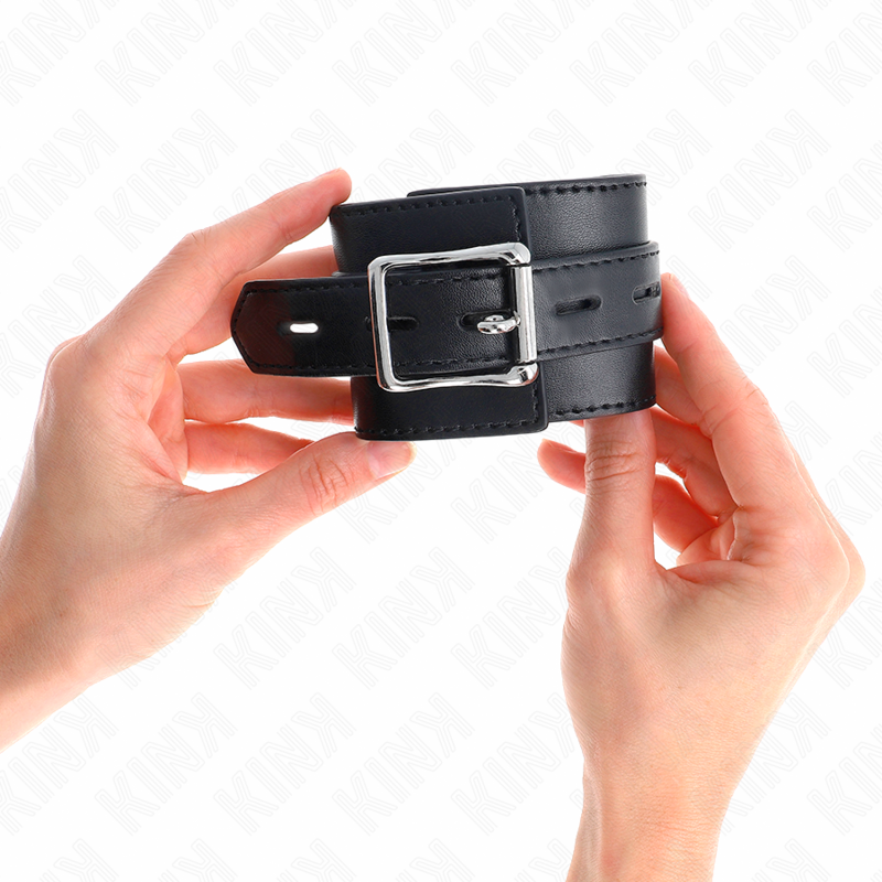 KINK - WRIST RESTRAINTS BLACK WITH BLACK BELT ADJUSTABLE 17-28 CM X 6 CM - My naughty haven #