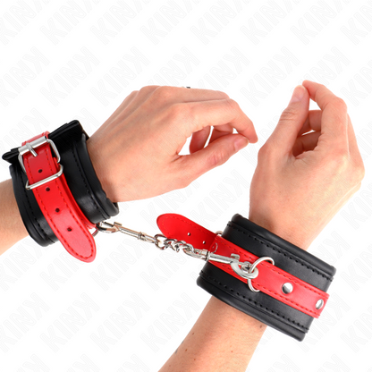 KINK - WRIST RESTRAINTS BLACK WITH RED BELT ADJUSTABLE 17-28 CM X 6 CM - My naughty haven #