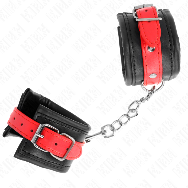 KINK - WRIST RESTRAINTS BLACK WITH RED BELT ADJUSTABLE 17-28 CM X 6 CM - My naughty haven #