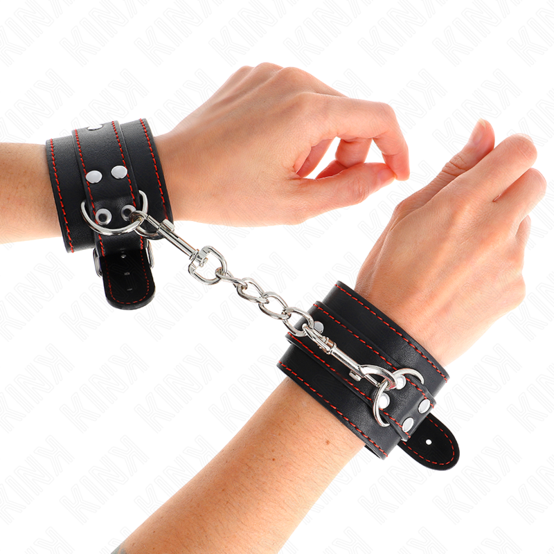 KINK - WRIST RESTRAINTS BLACK WITH RED LINING ADJUSTABLE 20-28 CM X 5.5 CM - My naughty haven #