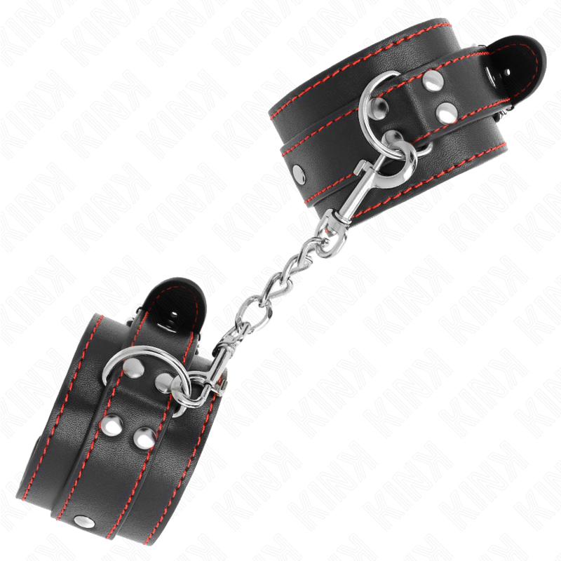 KINK - WRIST RESTRAINTS BLACK WITH RED LINING ADJUSTABLE 20-28 CM X 5.5 CM - My naughty haven #