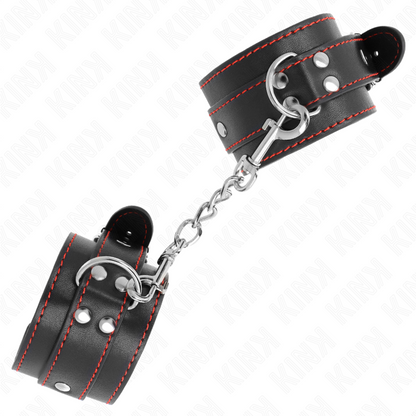 KINK - WRIST RESTRAINTS BLACK WITH RED LINING ADJUSTABLE 20-28 CM X 5.5 CM - My naughty haven #