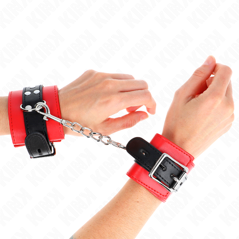 KINK - WRIST RESTRAINTS RED WITH BLACK BELT ADJUSTABLE 17-28 CM X 6 CM - My naughty haven #
