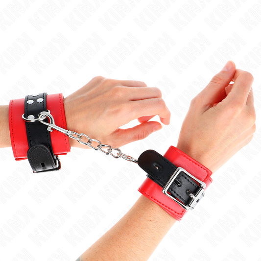 KINK - WRIST RESTRAINTS RED WITH BLACK BELT ADJUSTABLE 17-28 CM X 6 CM - My naughty haven #