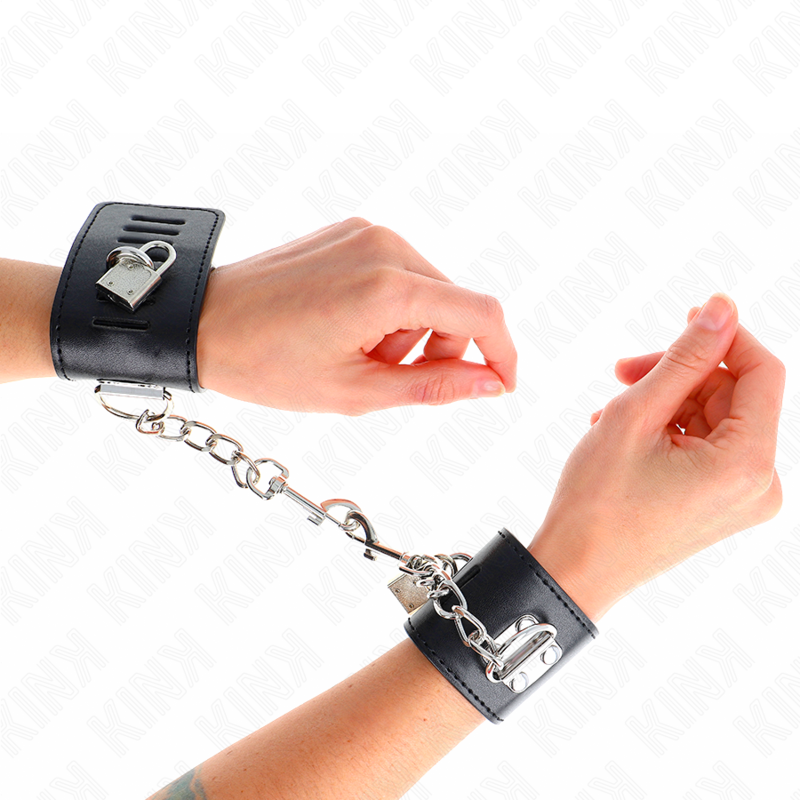 KINK - WRIST RESTRAINTS WITH PADLOCK CLOSURE BLACK ADJUSTABLE 16-23 CM X 5.5 CM - My naughty haven #